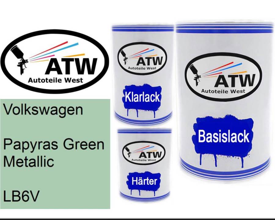 Volkswagen, Papyras Green Metallic, LB6V: 500ml Lackdose + 500ml Klarlack + 250ml Härter - Set, von ATW Autoteile West.